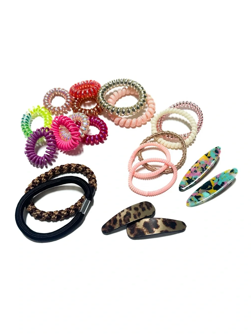 Bundle of Hair Accessories Resin Clips + Elastics Multicolor Mixed 21 Piece Lot